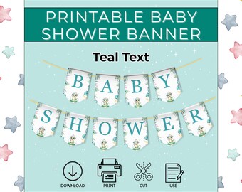 Dino-Mite Baby Shower Banner, Teal Dinosaur Bunting (Instant Download)
