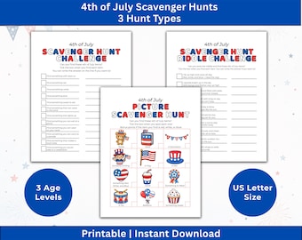 Printable 4th July Scavenger Hunts, Kids Activity Game, Ages 3-10+, Instant Download