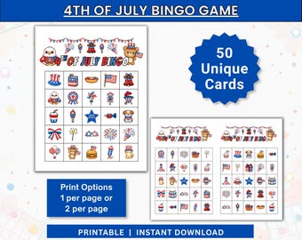 4th of July Bingo Game Printable  | Kids Patriotic Party Activity | Classroom Fun Lesson | Instant Download