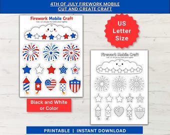 4th of July Craft Activities for Kids, Printable Cut and Paste Crafts, Independence Day Classroom Activity, Kids Party Fun