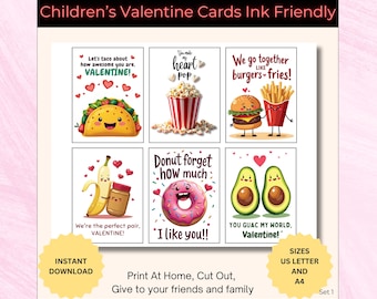 Printable Kids Valentine Cards, Cute Classroom Valentines (Instant Download)