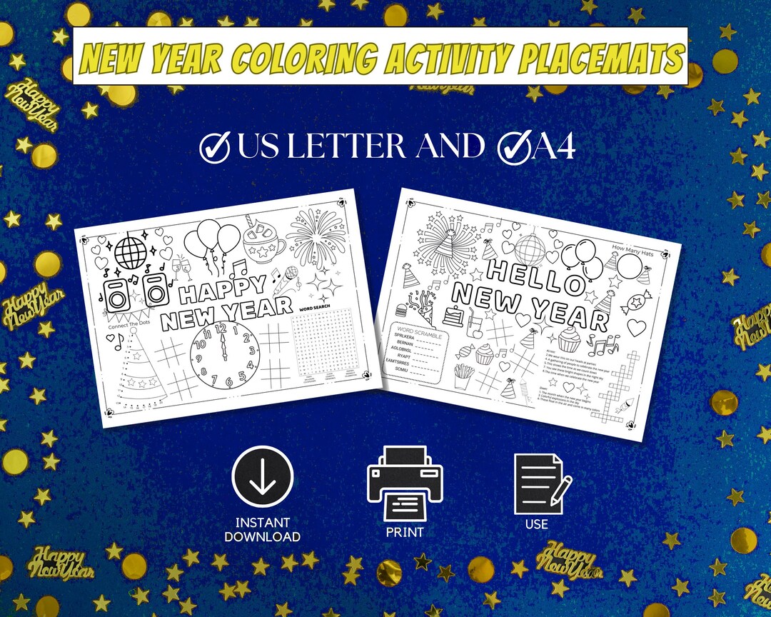 New Year Kids Activity Sheets - Printable Coloring Pages, Party ...