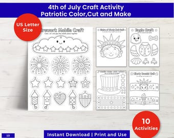 4th of July Craft Activities for Kids, Printable Cut and Paste Crafts, Independence Day Classroom Activity, Kids Party Fun