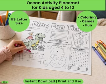 Kids Activity Placemat Printable. Jungle themed activities. For Home, Classroom, Restaurant Entertainment, Quiet time, Boredom Buster