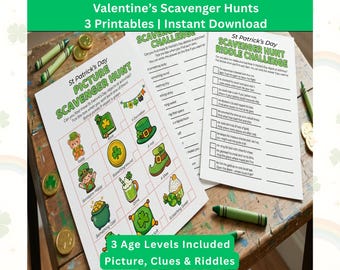 Printable St Patrick's Day Scavenger Hunt Bundle, 3 Mixed Age Activities, Fun Classroom Activity
