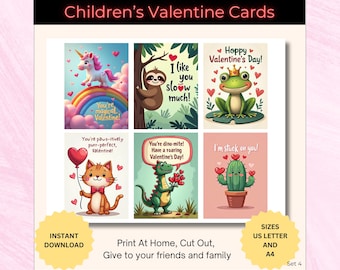 Printable Kids Valentine Cards, Classroom Exchange, Set 3 (Digital Download)
