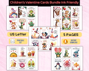 Printable Kids Valentine Cards, Funny Classroom Valentines (Digital Download)