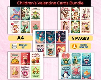 Printable Kids Valentine Cards, Cute Classroom Valentines (Digital Download)