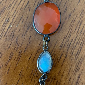 Carnelian, Labradorite and Crystal Bezel Pendant