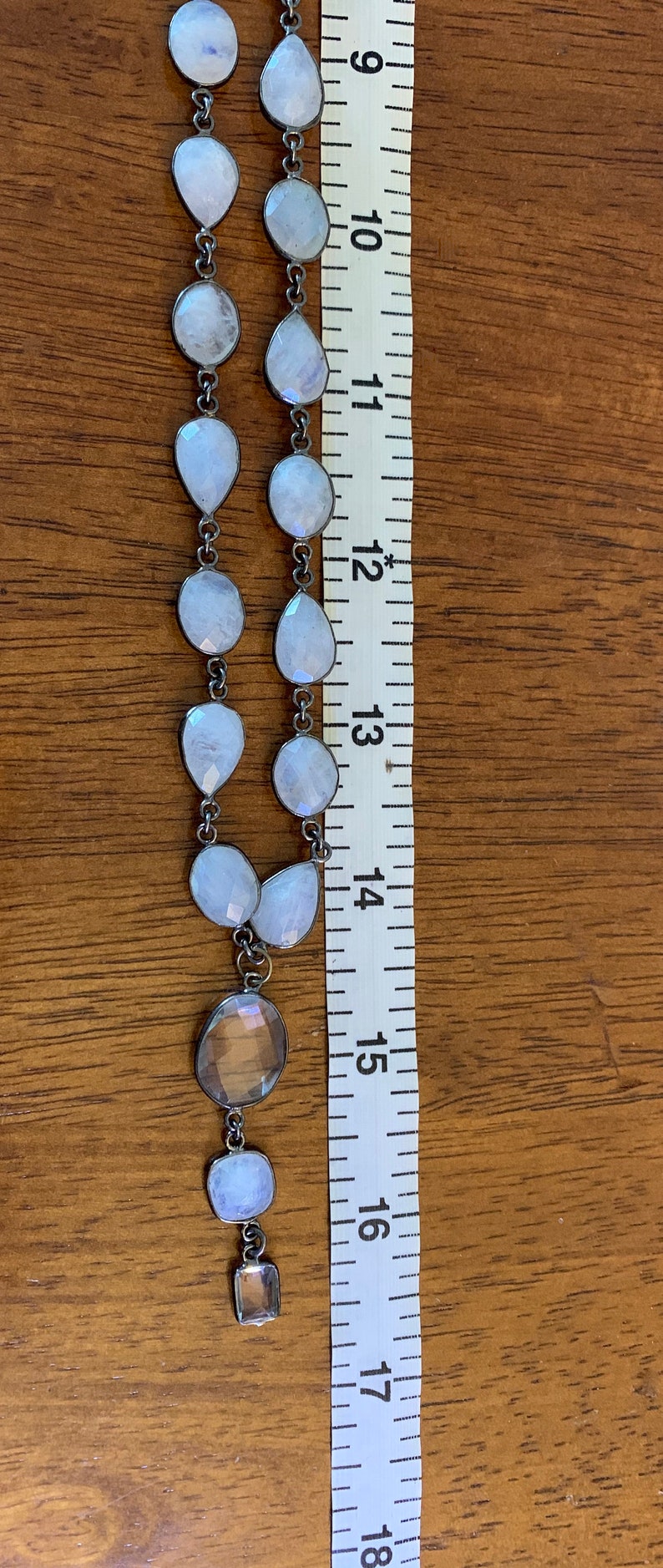 Moonstone and Rock Crystal Bezel Link Necklace