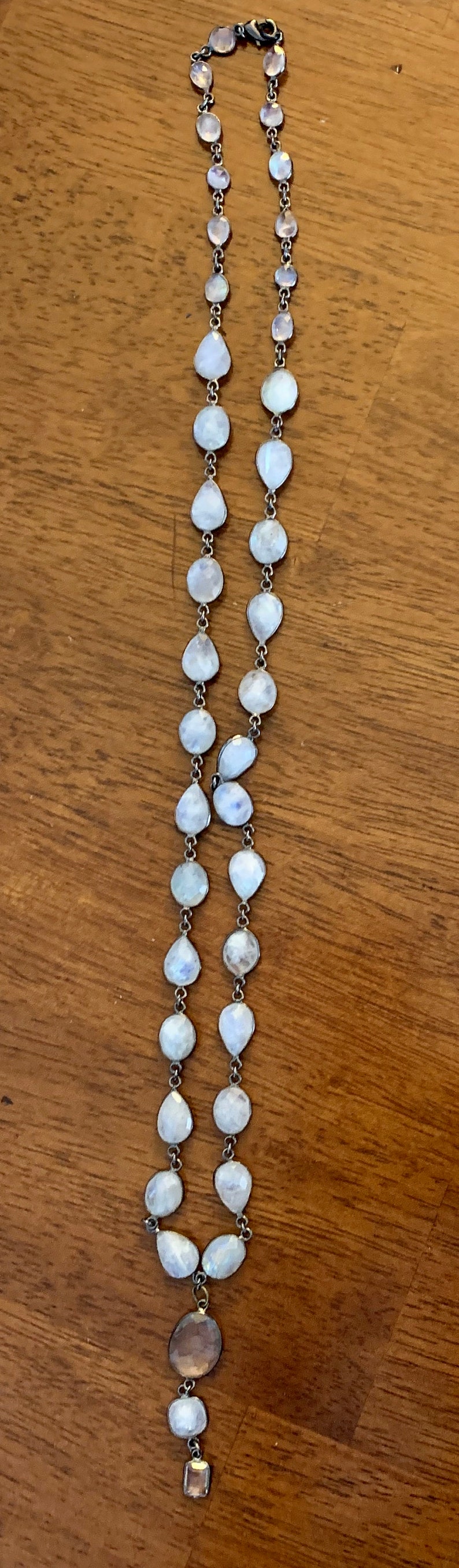 Moonstone and Rock Crystal Bezel Link Necklace