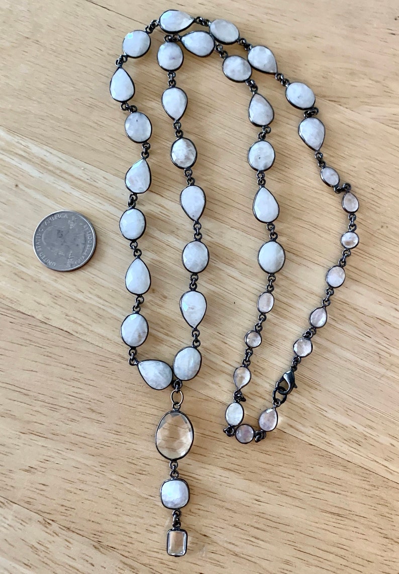 Moonstone and Rock Crystal Bezel Link Necklace