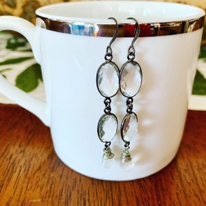 Rock Crystal and Moonstone Bezel Earrings