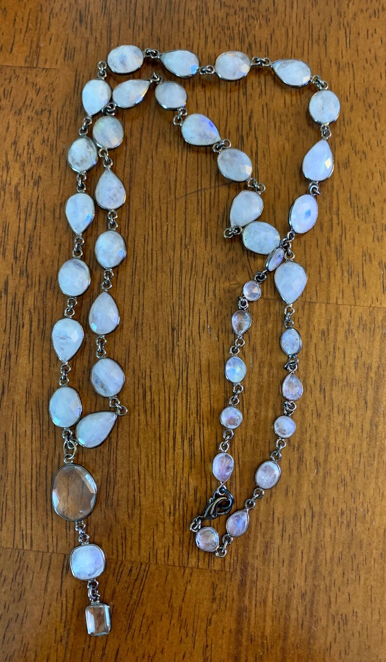 Moonstone and Rock Crystal Bezel Link Necklace