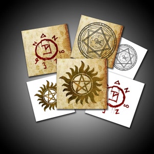 Vintage looking Supernatural Printable Angel and Demon Symbol Stickers- Set of 6