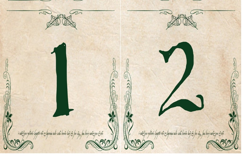 Lord of the Rings Elven Table Cards