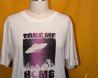 XS UFO T-Shirt: Handmade Organic Cotton Vintage Alien Tee