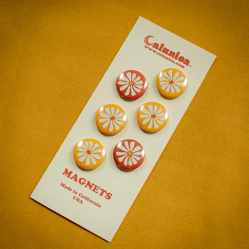 Retro Flower Power Magnets (6-Pack): Vintage 60s 70s Kitchen Decor