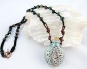 Pentagram Double Sided Potion Bottle with Fancy Jasper Beads Vessel for Oils, Ashes, Perfumes Wiccan Raku