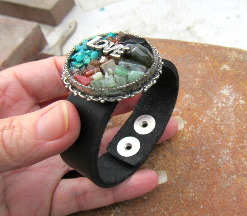 Gemstone Leather Cuff Bracelet Leather Cuff Bracelet Etsy