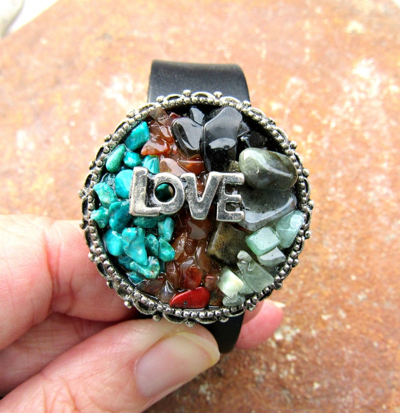 Gemstone Leather Cuff Bracelet Leather Cuff Bracelet Etsy