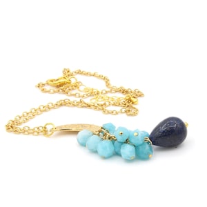 Lapis Lazuli Necklace, Blue Gemstone Necklace, Teardrop Pendant, Semi Precious Stone, Special Gift for Her