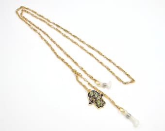 Hamsa Eyeglass Chain, Gold Sunglasses Holder, Hand of Fatima Chain
