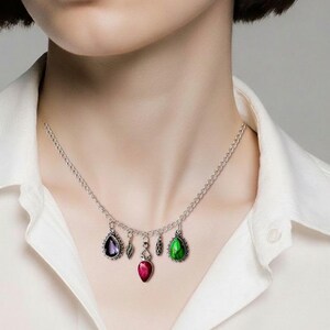 Sterling Silver Ruby, Amethyst, Turquoise Gemstone Pendant Necklace