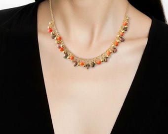 Collier délicat en or et jaspe corail, cadeau pour elle