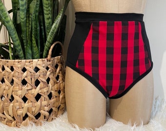 High Waisted Undies| Buffalo Plaid High Waisted Panties| Black and Red