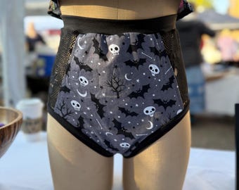 High Waisted Undies| Bat skull and skull mesh
