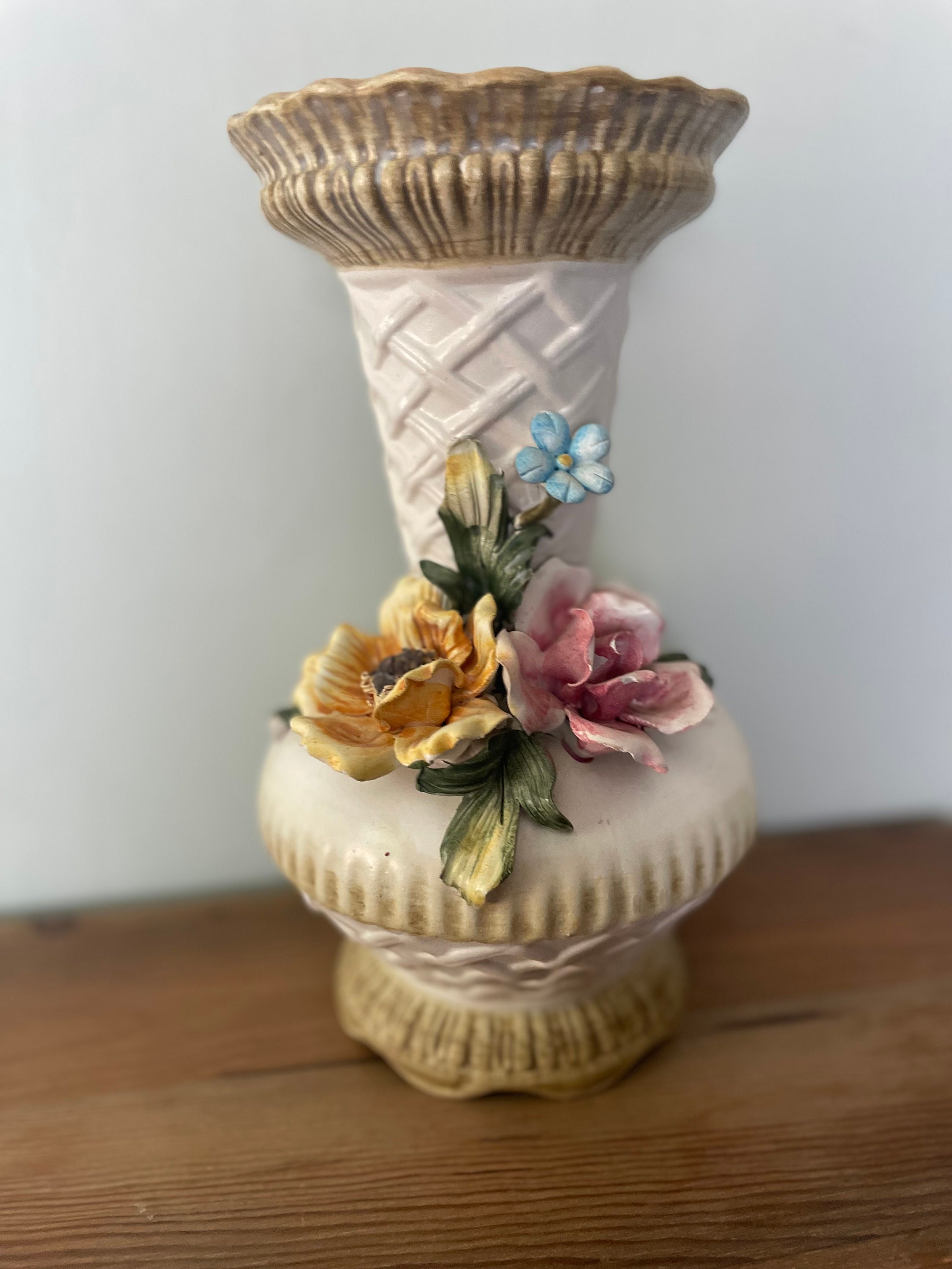 Capodimante Italian Porcelain Vase Floral Crown N Stamp 10.75