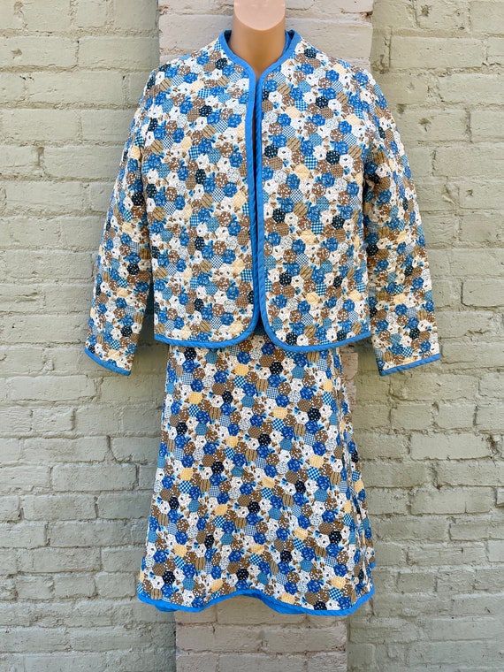 70’s Quilted Calico Jacket Wrap Skirt Vest Blouse… - image 3
