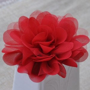 6 pcs Dark Red Chiffon and Gauze Flower For Headwear Decor Fashion Costume 3D Decoration Appliques E1319