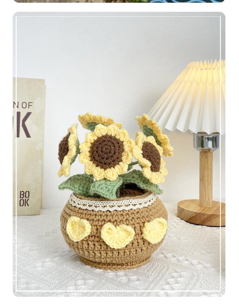 Handmade Sunflower Crochet DIY Potted Flower Bouquet Yarn Crochet