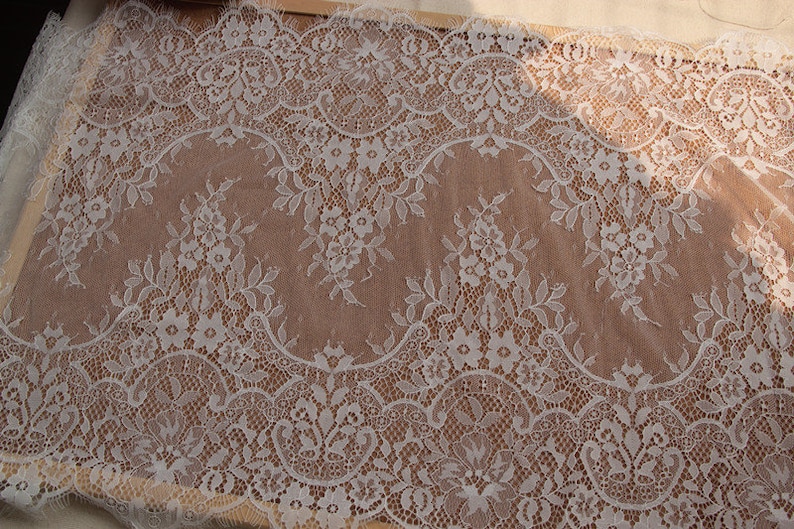 Hand Made DIY Garment Accessories Floral Embroider Lace Fabric White Eyelash Mesh Embroidery Lace 300cm 40cm