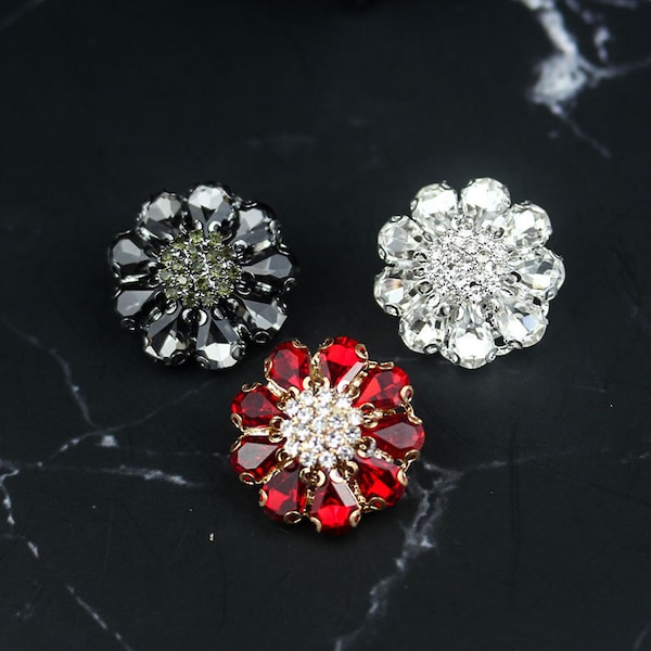 34mm Round Buttons Claw Rhinestone Button Round Coat Crystal Button Red Black