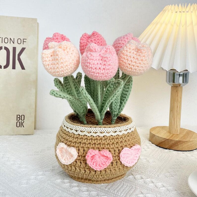 Handmade Sunflower Crochet DIY Potted Flower Bouquet Yarn Crochet