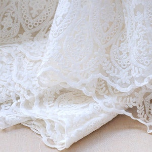 SALE Ivory Fabric, Organza Fabric, Embroidered cotton Fabric DIY Lace Fabric 53 inch 2 Yards B9056