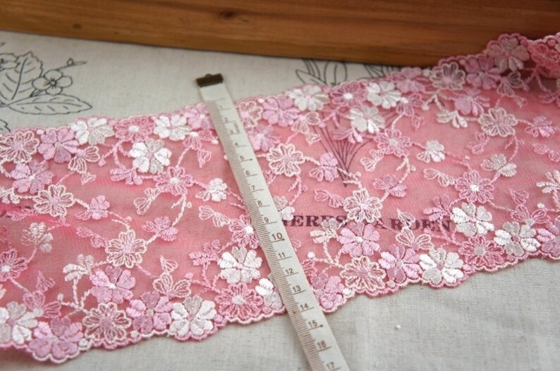 2 yards Lace trim Rosy Bilateral Embroidered Lace Trim DIY Handmade Accessory 5.5 inches wide B1179