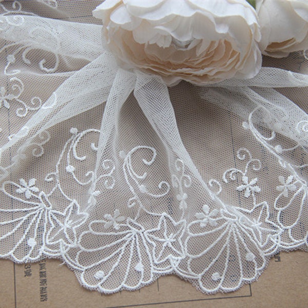 SALE Handmade DIY Clothing Accessories Lace Cotton Mesh Silk Shell Star Mesh Embroidery Lace Width 10cm By The Yard