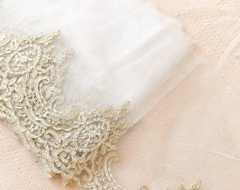 Accessoires de garniture de robe de mariée brodés en dentelle d'os de voiture, Style palais doré, largeur 25cm par mètre