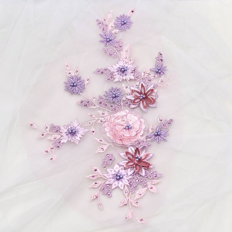 3D-Stereo Bead Hot Drilling Embroidery Lace Peony Flower Lace Performance Clothing Decoration DIY Wedding Accessories Floral Embroidery
