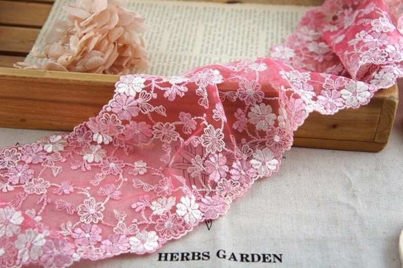2 yards Lace trim Rosy Bilateral Embroidered Lace Trim DIY Handmade Accessory 5.5 inches wide B1179