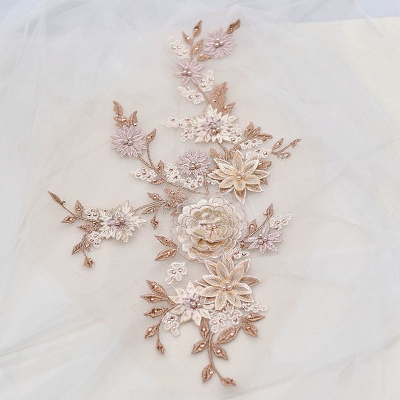 3D-Stereo Bead Hot Drilling Embroidery Lace Peony Flower Lace Performance Clothing Decoration DIY Wedding Accessories Floral Embroidery