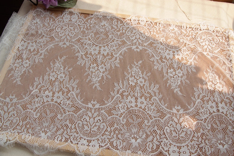 Hand Made DIY Garment Accessories Floral Embroider Lace Fabric White Eyelash Mesh Embroidery Lace 300cm 40cm