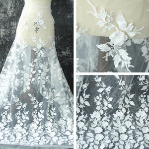 3D Embroidery Lace Fabric Gauze Applique Wedding Dress Hademade Fabric Width 51.18" By The Yard