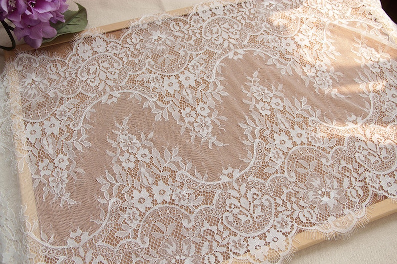 Hand Made DIY Garment Accessories Floral Embroider Lace Fabric White Eyelash Mesh Embroidery Lace 300cm 40cm
