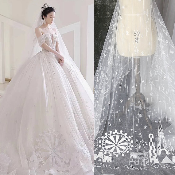 Palace Glitter Powder Spray Silver Glitter Lace Fabric Wedding