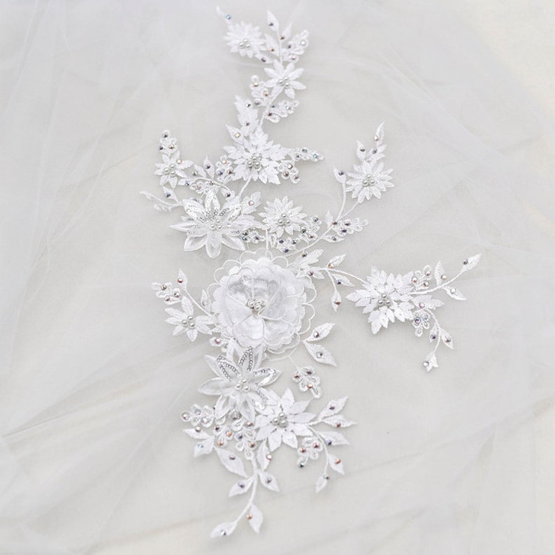 3D-Stereo Bead Hot Drilling Embroidery Lace Peony Flower Lace Performance Clothing Decoration DIY Wedding Accessories Floral Embroidery